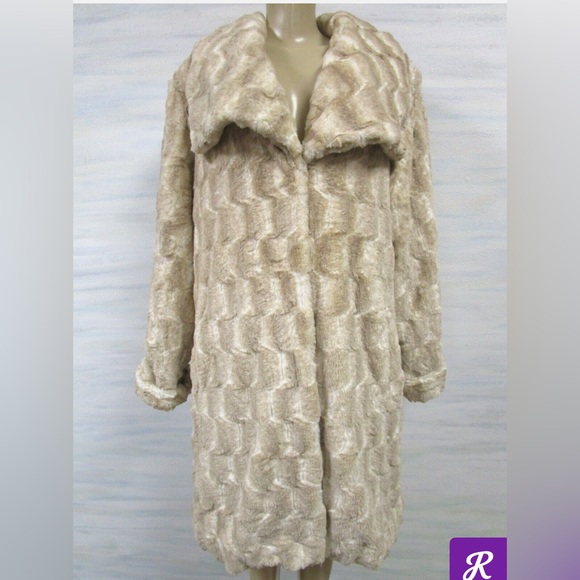 DENNIS BY DENNIS BASSO BEIGE MIX FAUX FUR LONG SLEEVE COAT SIZE XL - NWOT - Picture 1 of 14